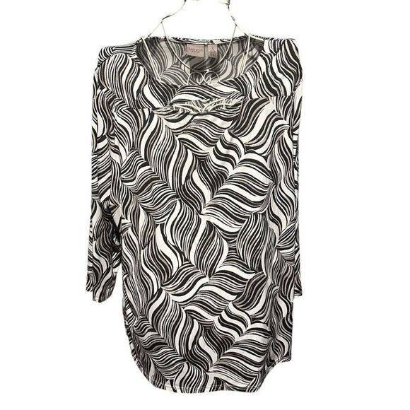 Easywear by Chico's Top Blouse Stretchy Knit White Black Travel Women's CHICOS S - Picture 1 of 9